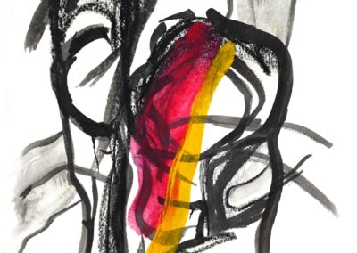 A drawing of a red, yellow and black object