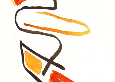 A drawing of an orange and black object