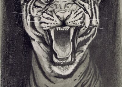 white and black tiger painting