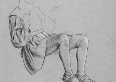 a drawing of a person sitting on the ground